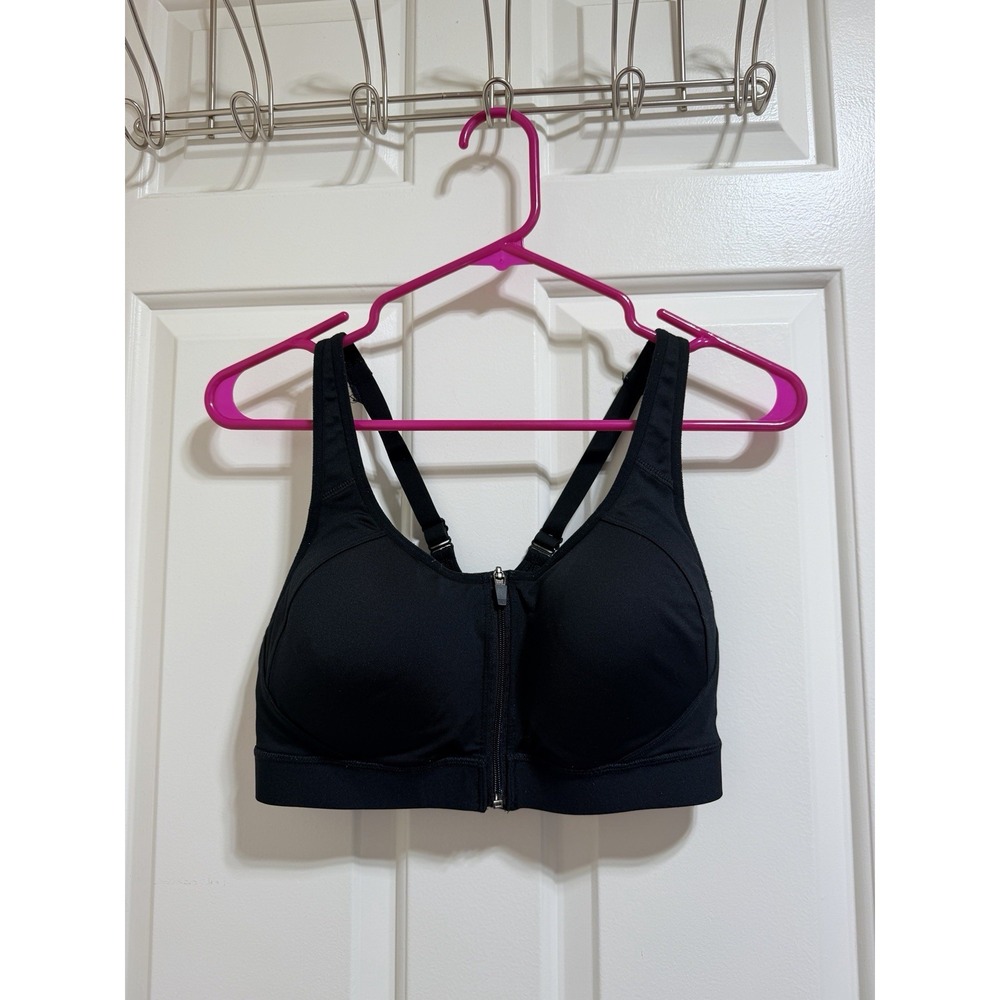 Champion Motion Control Front-Zip Sports Bra Size Medium Black